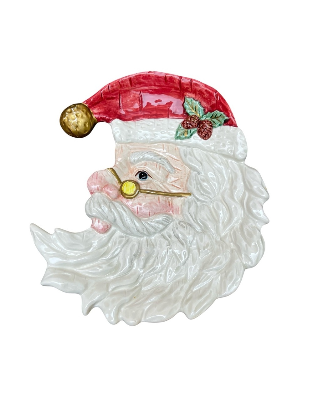 Vintage Omnibus by Fitz and Floyd Ceramic Santa Platter Server 1995 Crescent